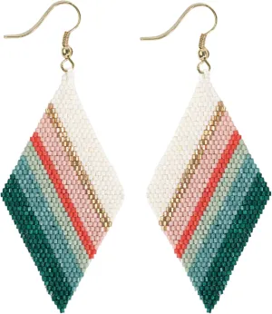 INK ALLOY Beaded Earrings for Women Dangling, Frida Large Diamond Shaped Drop Statement Boho Earrings, Hypoallergenic Handmade Jewelry for the Modern Bohemian, 3.25-Inch Length