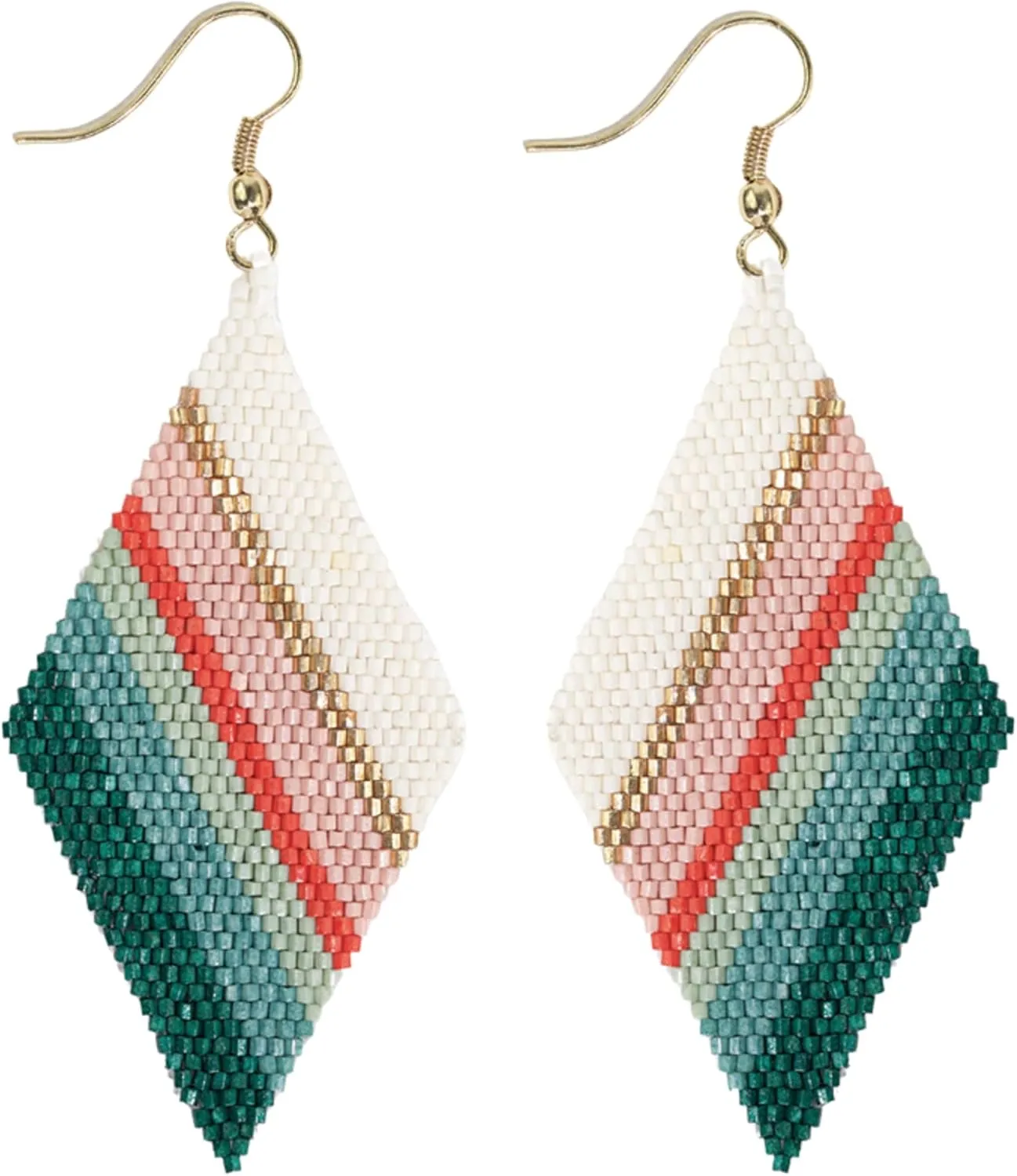INK ALLOY Beaded Earrings for Women Dangling, Frida Large Diamond Shaped Drop Statement Boho Earrings, Hypoallergenic Handmade Jewelry for the Modern Bohemian, 3.25-Inch Length