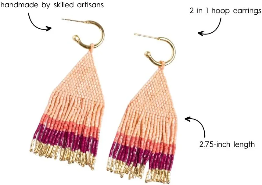 INK ALLOY Beaded Earrings for Women Dangling, James 2-in-1 Fringe and Mini Gold Hoop Boho Earrings, Hypoallergenic Handmade Jewelry for the Modern Bohemian, 2.75-Inch Length