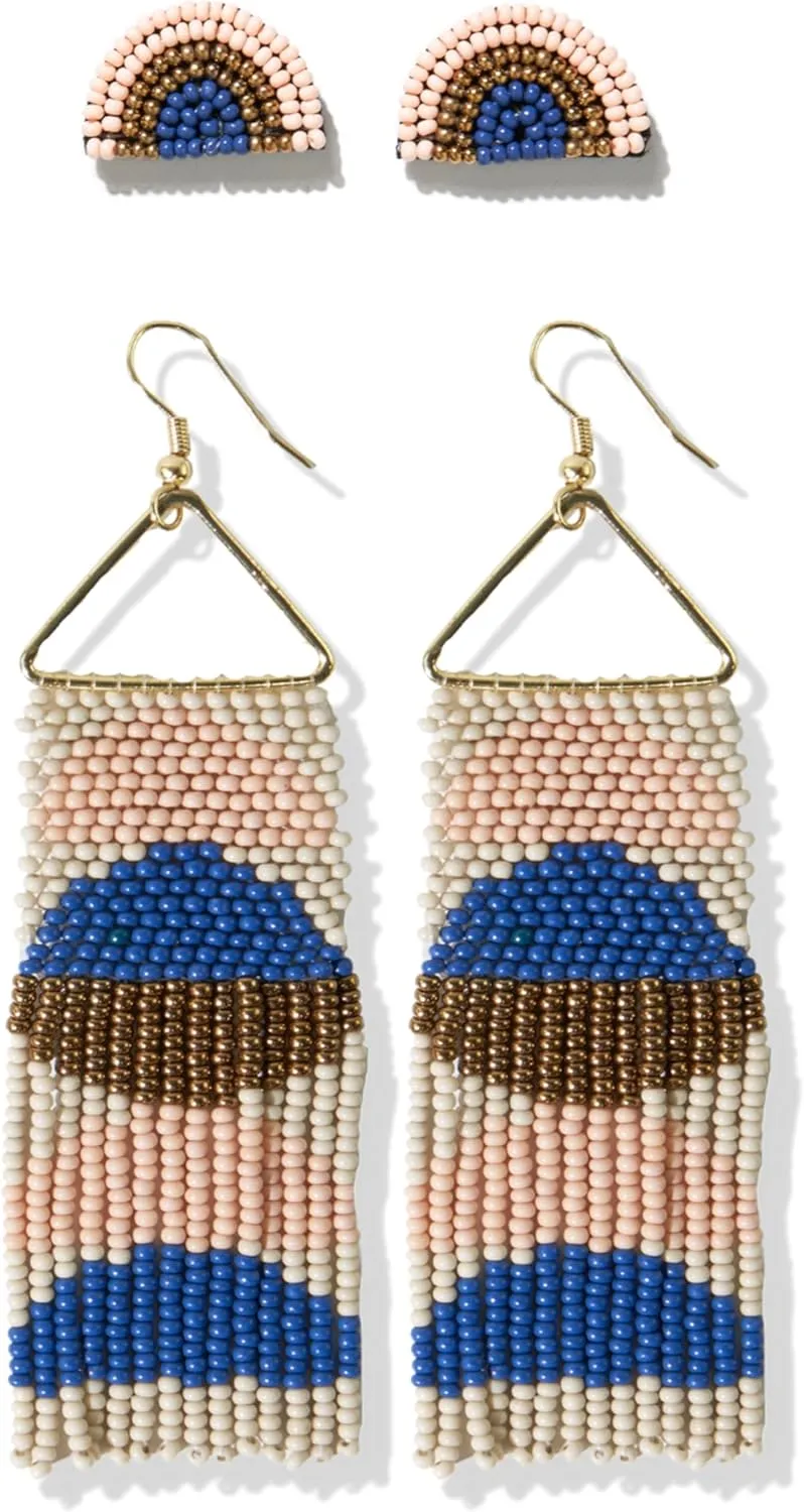 INK ALLOY Beaded Earrings for Women, Gloria Half Circles Seed Bead Long Fringe Statement Boho Earrings, Hypoallergenic Handmade Jewelry for the Modern Bohemian, 3.75-Inch Length