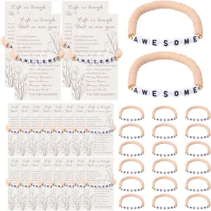 Inspirational Gifts for Women Polymer Clay Beaded Stretch Awesome Letter Bracelets with Thank You Cards Gift for Graduation Friend