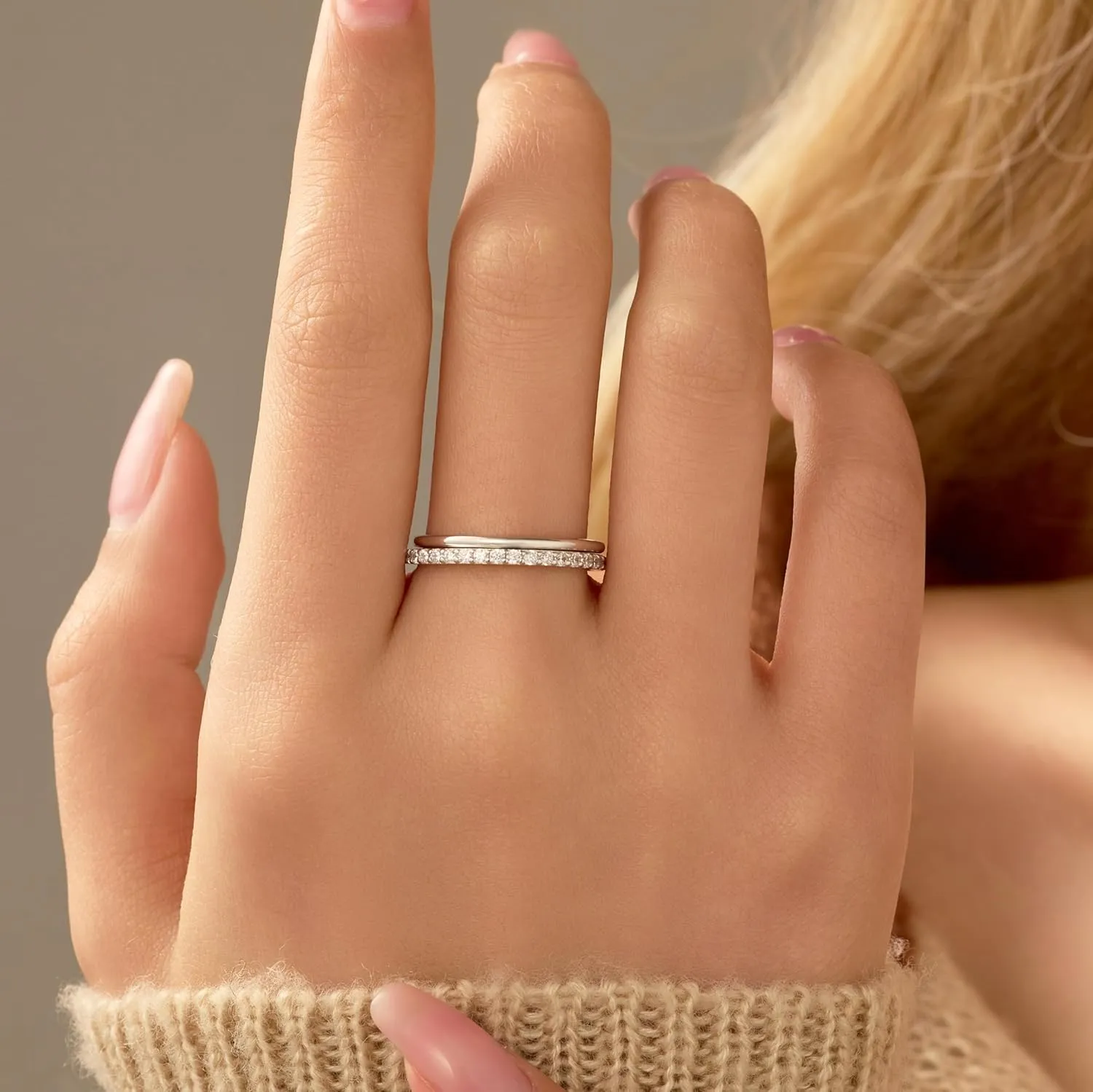 Interlocked Stackable Rings for Women 925 Sterling Silver 2 Rings Set CZ Cubic Zirconia Ring to Daughter Mother Multicolored Connected Intertwine Ring Elegant Stacking Bands Rings Graduation Gift