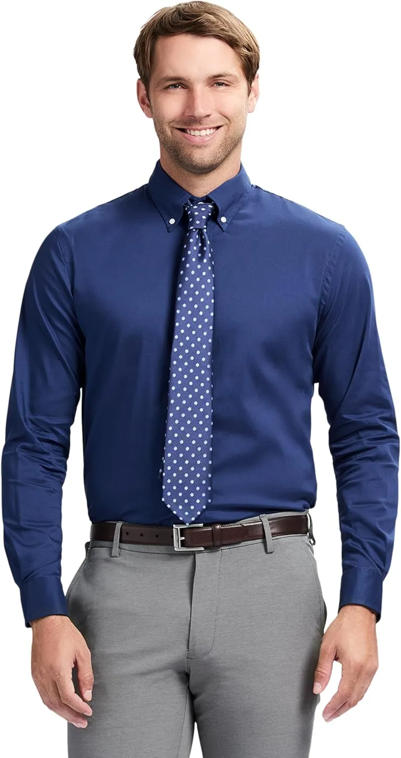 IZOD Men's Slim Fit Dress Shirt Long Sleeve Wrinkle Free Stretch Button Down Collar