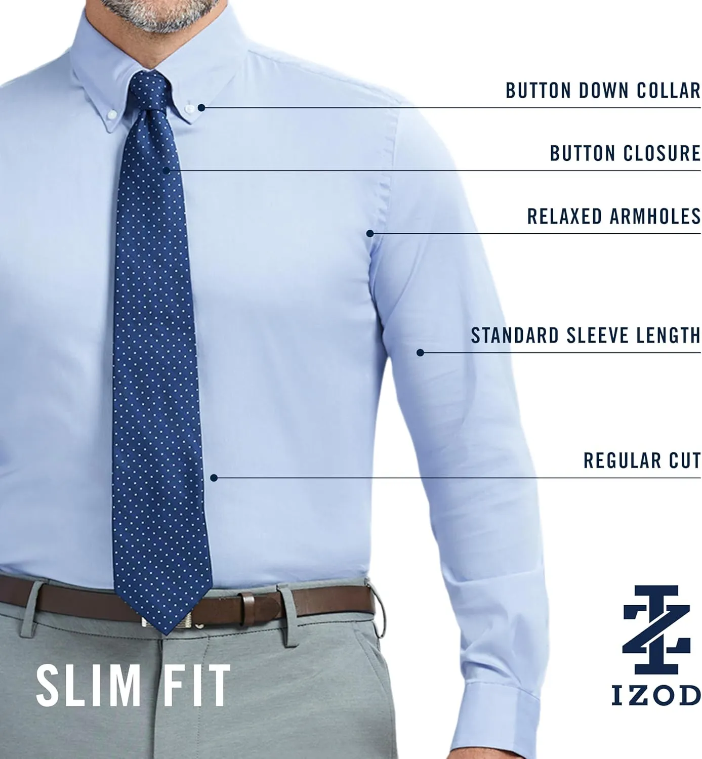 IZOD Men's Slim Fit Dress Shirt Long Sleeve Wrinkle Free Stretch Button Down Collar