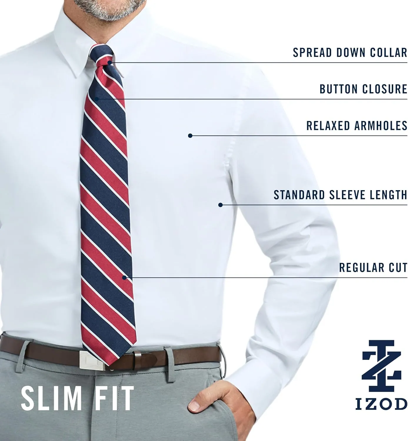 IZOD Men's Slim Fit Dress Shirt Long Sleeve Wrinkle Free Stretch Button Down Collar