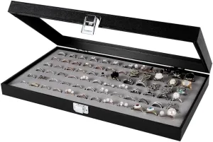 J JACKCUBE DESIGN Ring Organizer - Versatile Ring Display Case and Ring Case - Perfect for Storing and Showcasing Multiple Rings - Elegant Ring Jewelry Box and Storage Solution (Gray Velvet) - MK248C