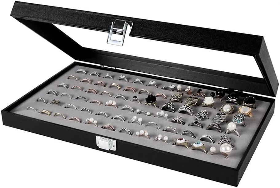 J JACKCUBE DESIGN Ring Organizer - Versatile Ring Display Case and Ring Case - Perfect for Storing and Showcasing Multiple Rings - Elegant Ring Jewelry Box and Storage Solution (Gray Velvet) - MK248C
