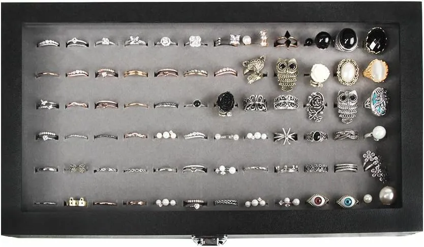 J JACKCUBE DESIGN Ring Organizer - Versatile Ring Display Case and Ring Case - Perfect for Storing and Showcasing Multiple Rings - Elegant Ring Jewelry Box and Storage Solution (Gray Velvet) - MK248C