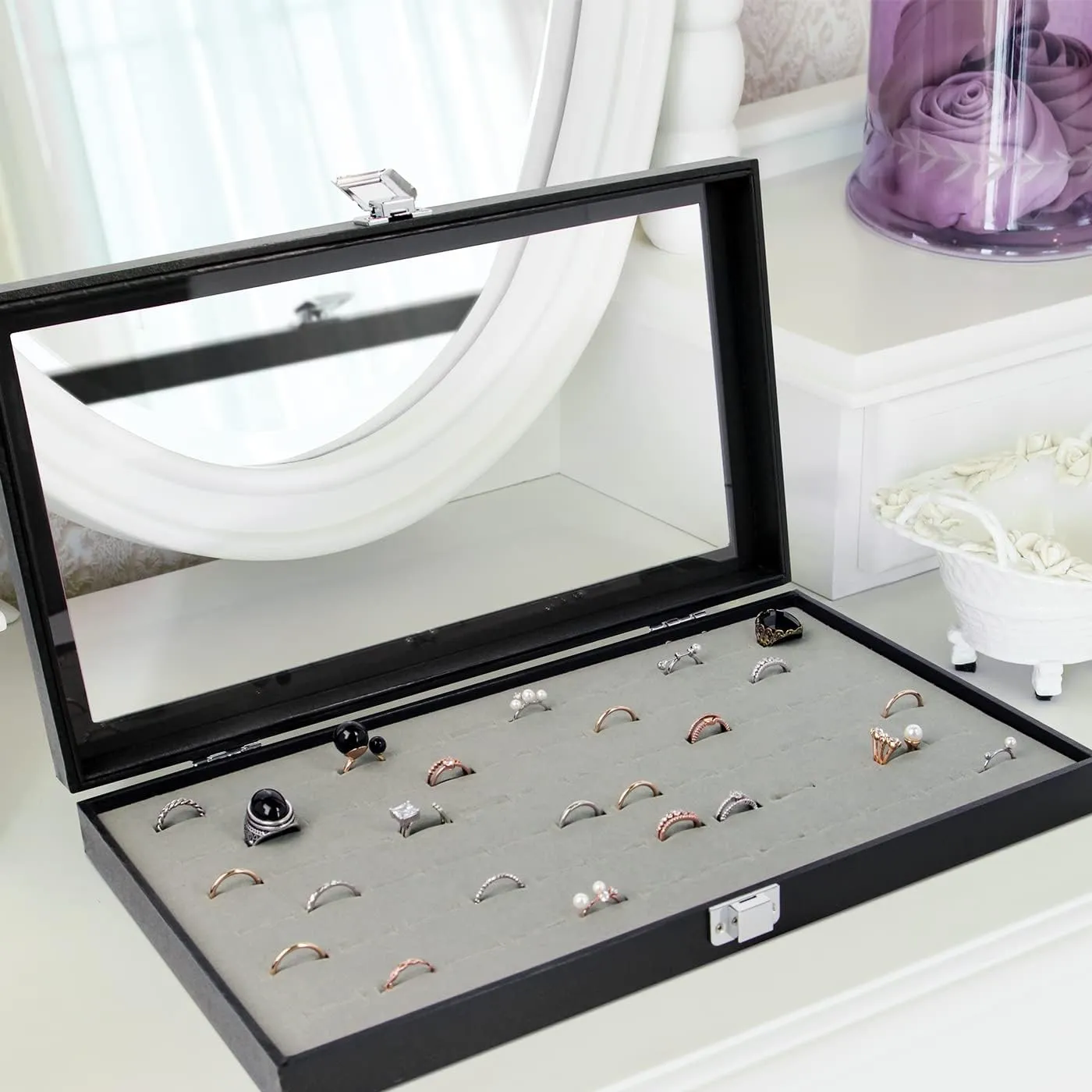 J JACKCUBE DESIGN Ring Organizer - Versatile Ring Display Case and Ring Case - Perfect for Storing and Showcasing Multiple Rings - Elegant Ring Jewelry Box and Storage Solution (Gray Velvet) - MK248C