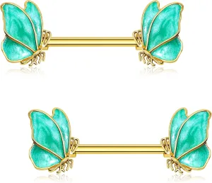 Jewseen Gold Nipple Rings 14g Blue Stone Modern Nipple Piercing Barbell