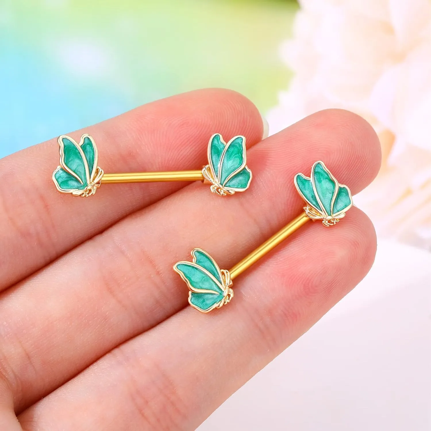 Jewseen Gold Nipple Rings 14g Blue Stone Modern Nipple Piercing Barbell