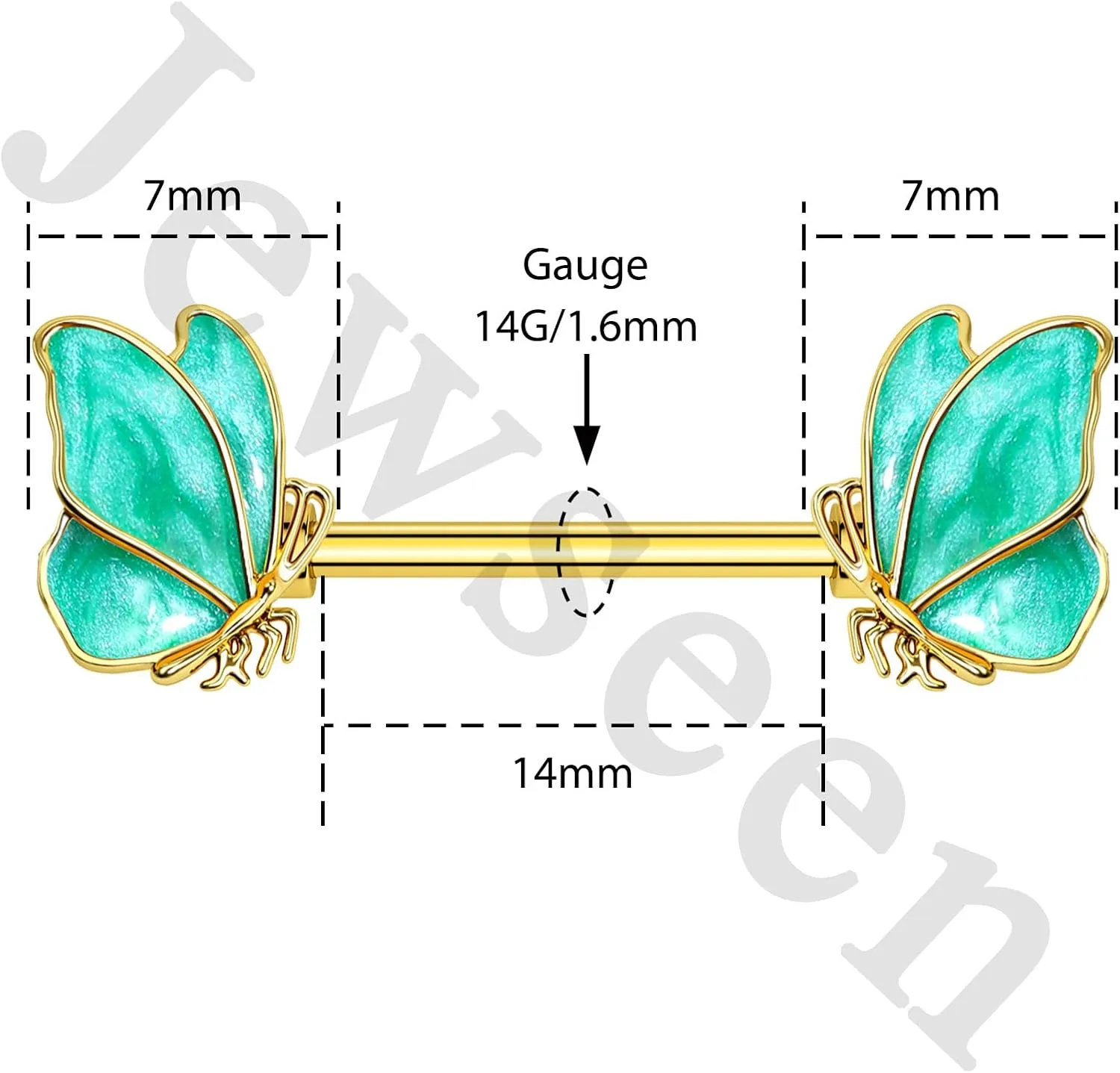 Jewseen Gold Nipple Rings 14g Blue Stone Modern Nipple Piercing Barbell