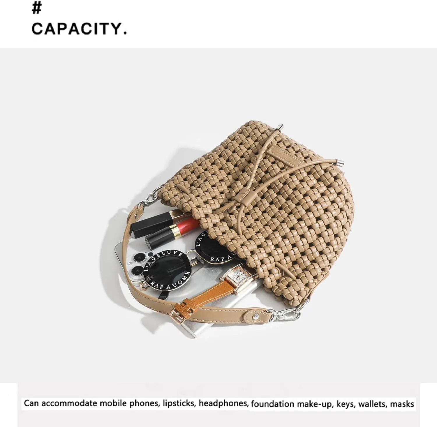 JINMANXUE Fashion Hollow Bucket Tote Bag For Women, Crossbody Female Handbag Woven Silk bag Leisure Leather Shoulder Bag