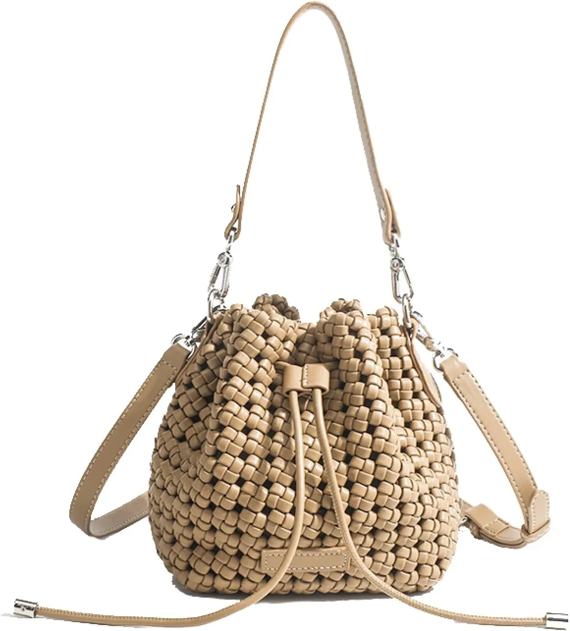 JINMANXUE Fashion Hollow Bucket Tote Bag For Women, Crossbody Female Handbag Woven Silk bag Leisure Leather Shoulder Bag