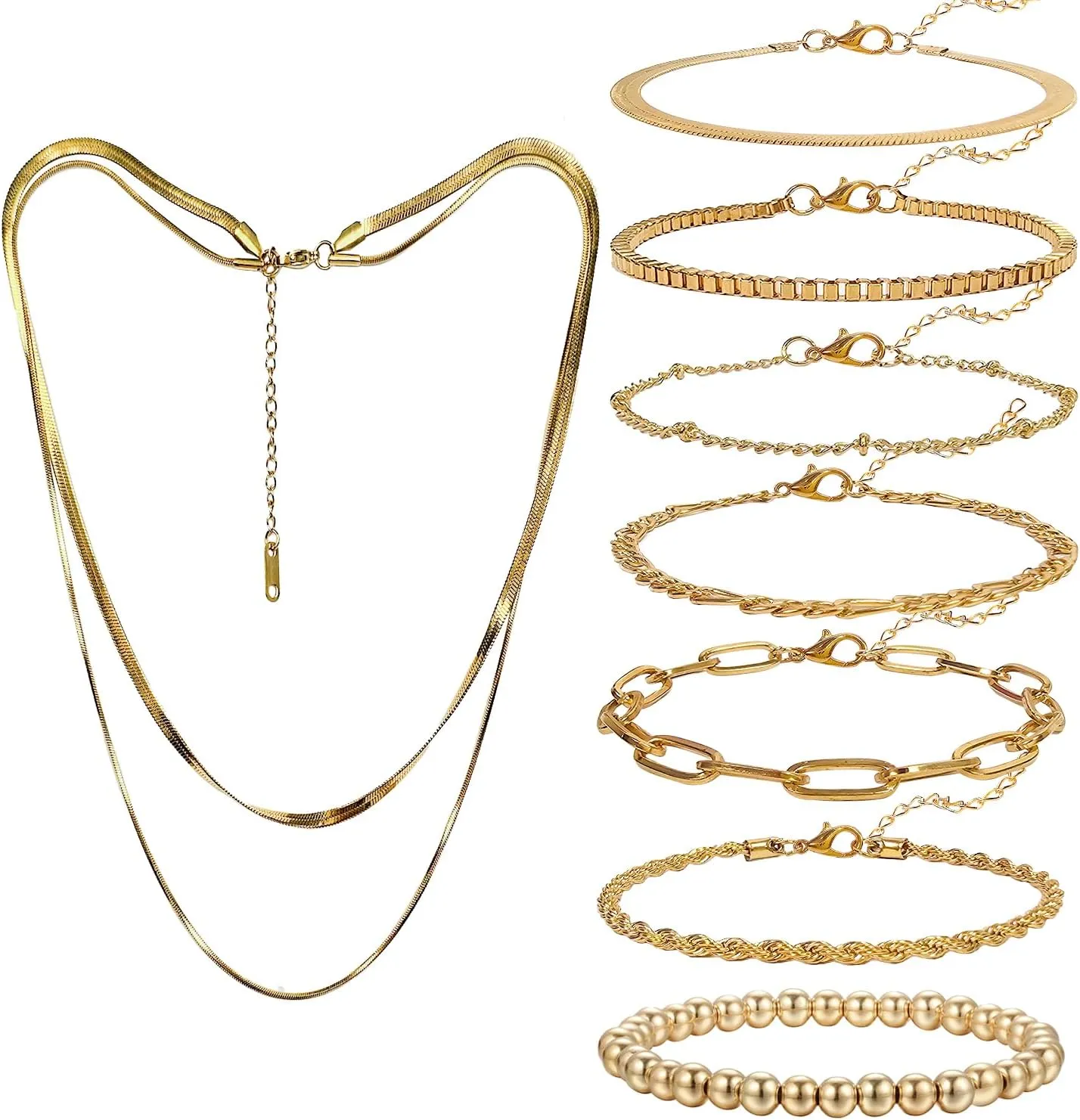 Jolbndcv Gold Chain Bracelets Set 14K Gold Plated Bracelet Stack Link Chain Bracelets Trendy Gold Stackable Cuff Bracelets for Women