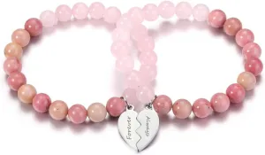 Jovivi Forever Always Matching Heart Bracelets for 2 Best Friends Sister 8mm Natural Healing Crystal Stone Yoga Beaded Bracelet Birthday Gifts for Women