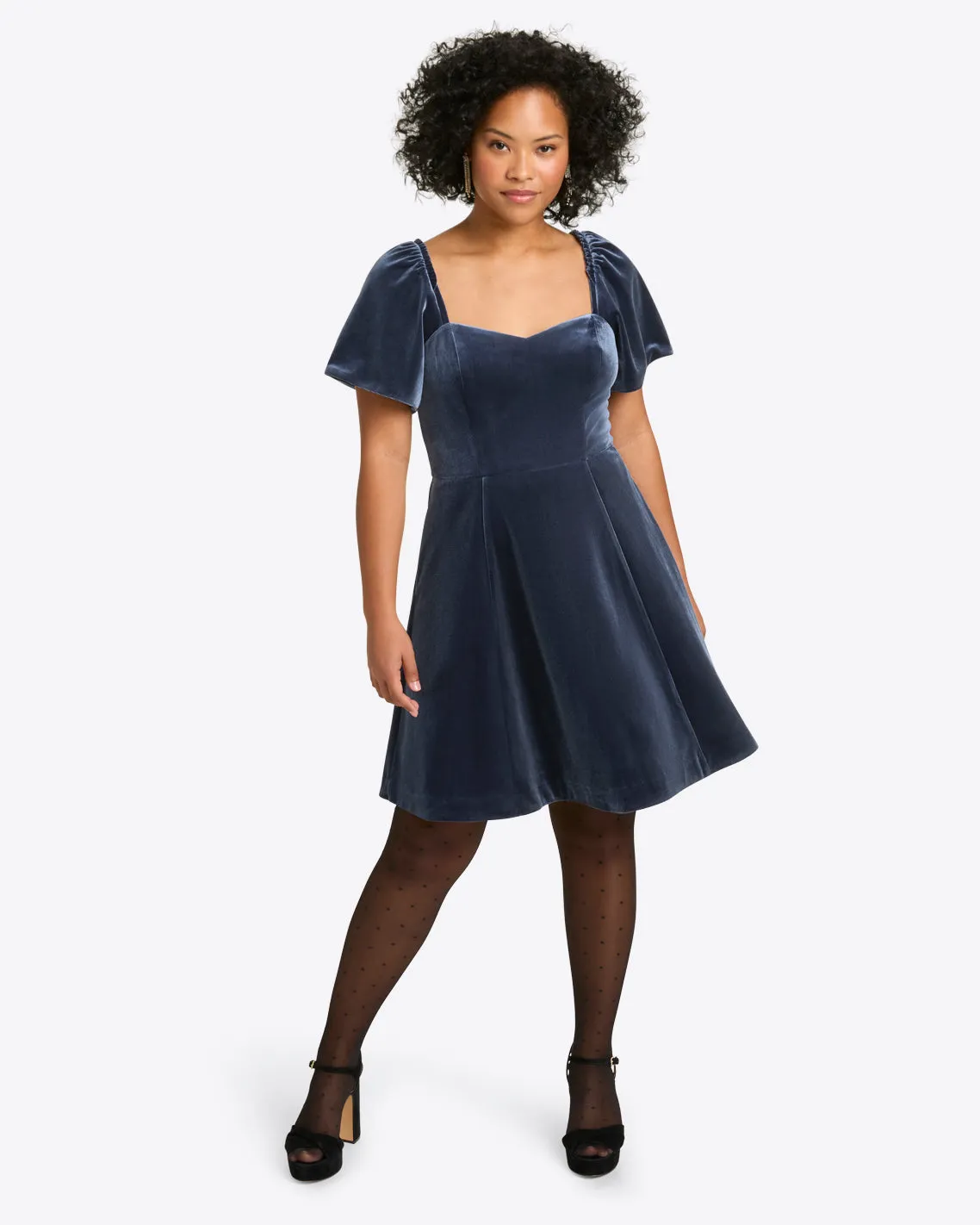 June Love Circle Flutter Sleeve Dress in Velvet