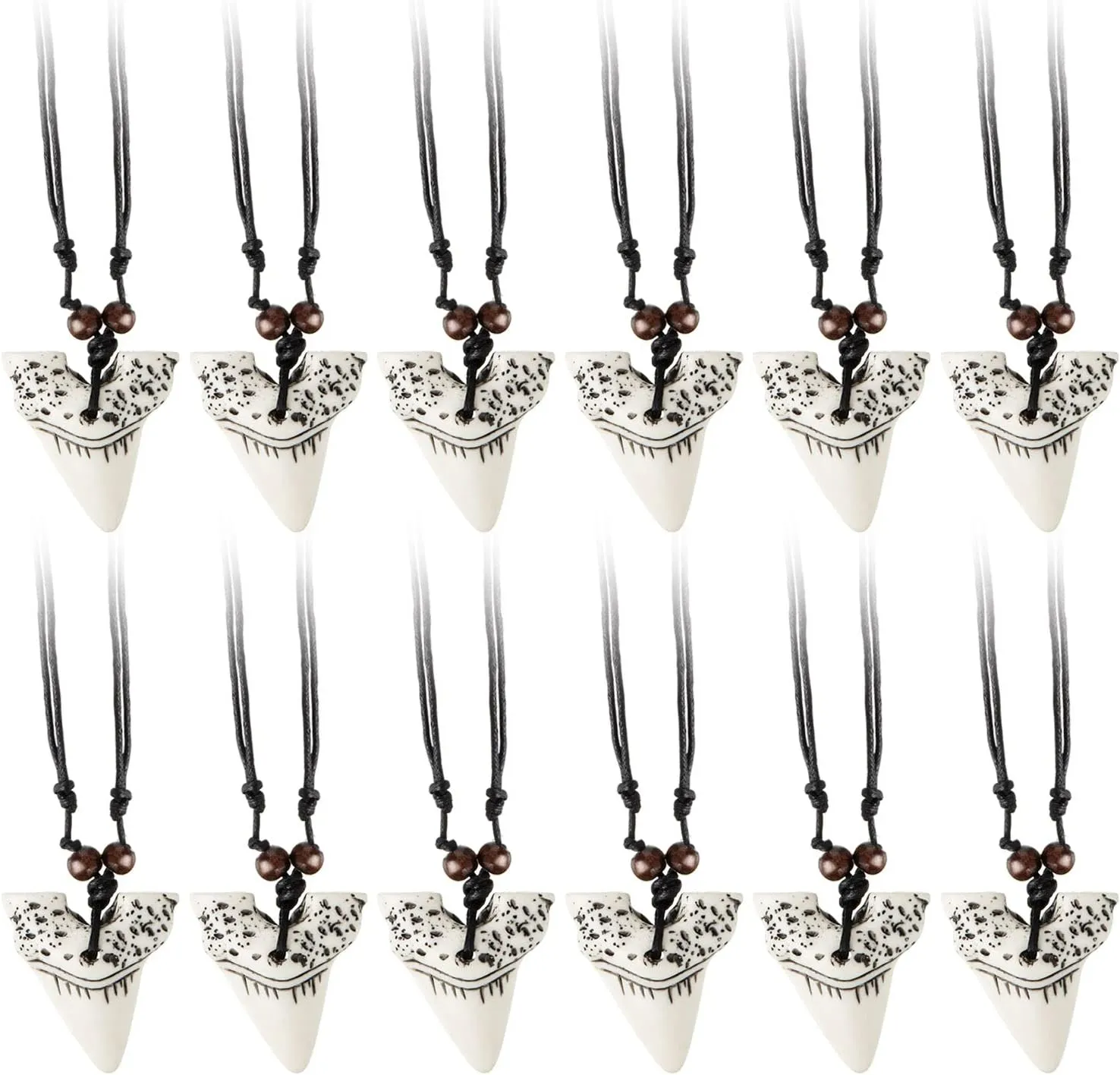 Junkin Shark Tooth Necklaces Bulk for Boys Party Favors Prehistoric Shark Teeth Necklaces Adjustable Long Pendant Leather Cord for Kids Men