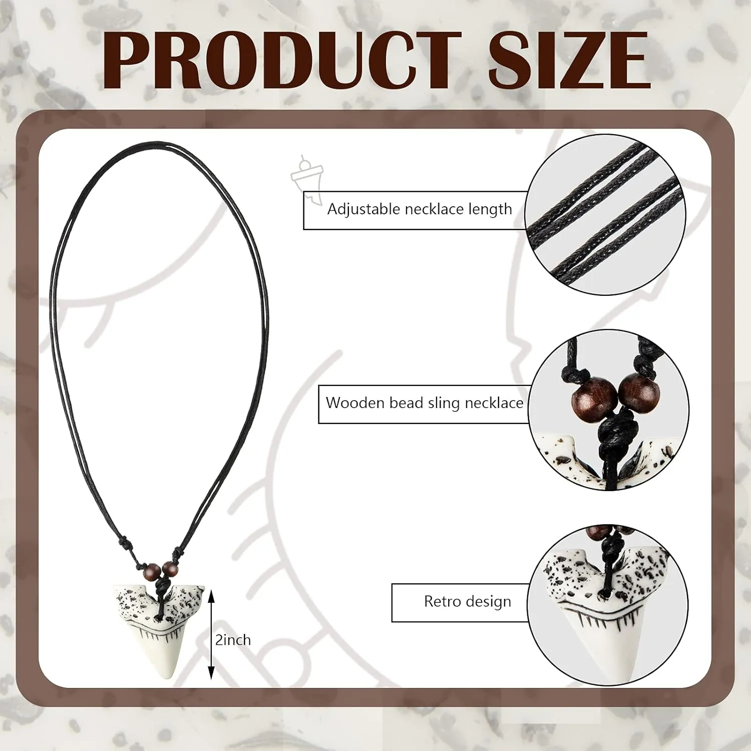 Junkin Shark Tooth Necklaces Bulk for Boys Party Favors Prehistoric Shark Teeth Necklaces Adjustable Long Pendant Leather Cord for Kids Men