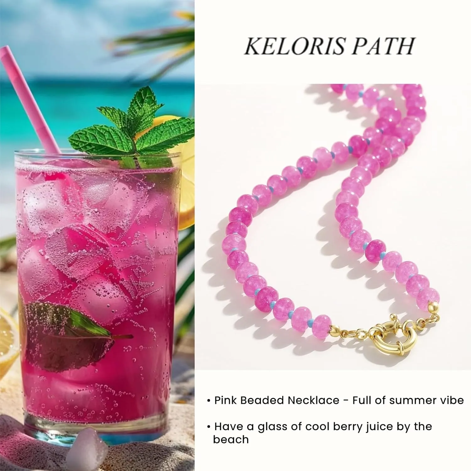 KELORIS PATH Beaded Gemstone Necklaces for Women, Boho Colorful Bead Choker Necklace, Natural Stone Handmade Summer Jewelry for Beach