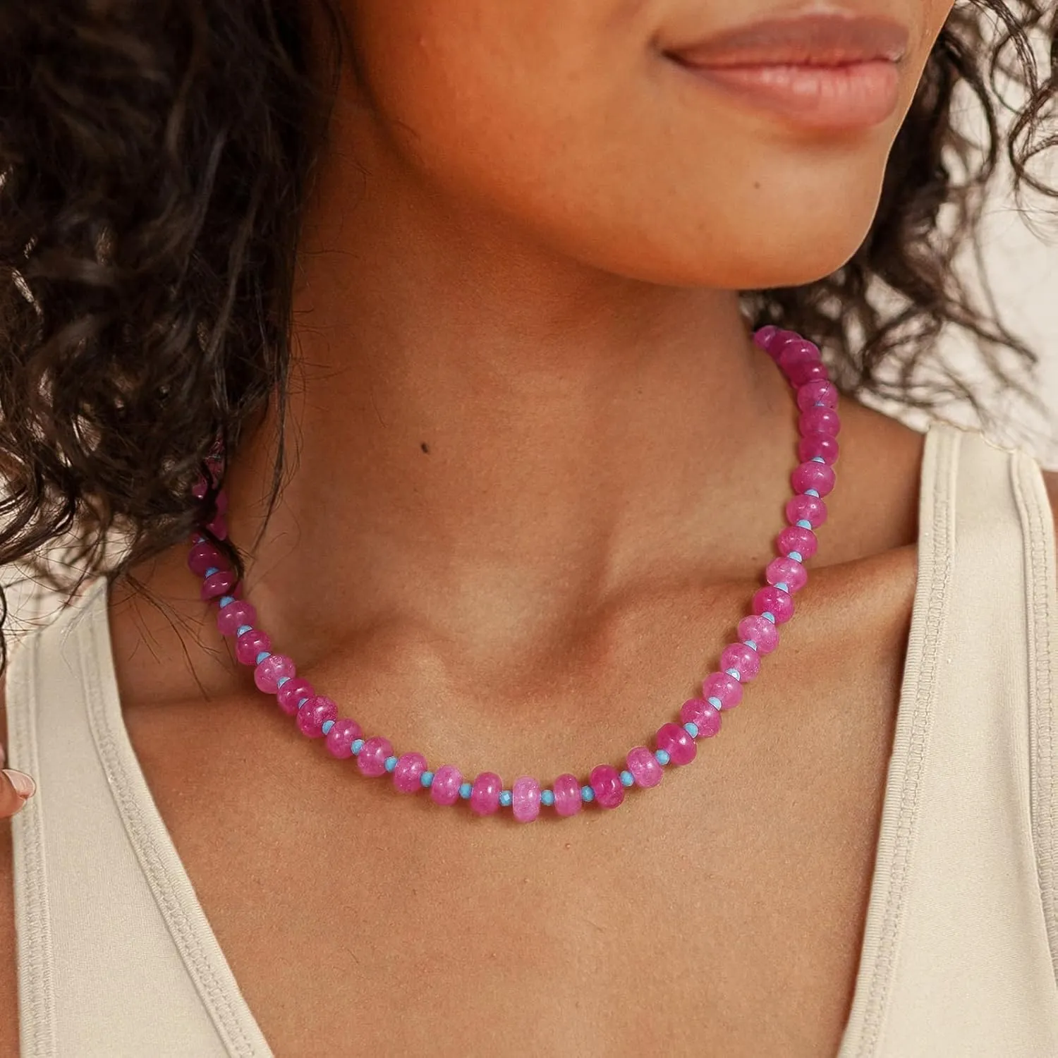 KELORIS PATH Beaded Gemstone Necklaces for Women, Boho Colorful Bead Choker Necklace, Natural Stone Handmade Summer Jewelry for Beach