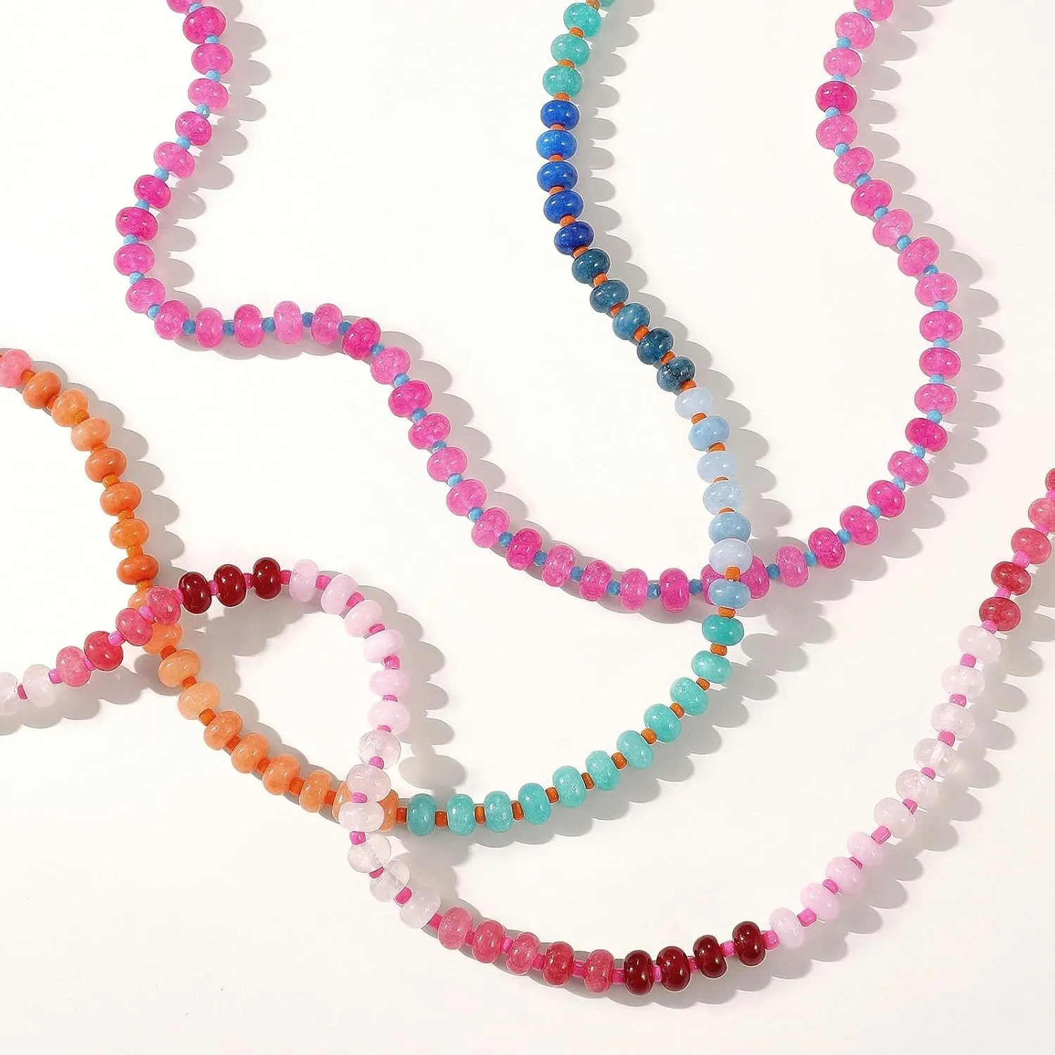 KELORIS PATH Beaded Gemstone Necklaces for Women, Boho Colorful Bead Choker Necklace, Natural Stone Handmade Summer Jewelry for Beach