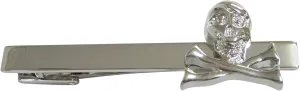 Kiola Designs Silver Toned Shiny Skull Cross Bones Square Tie Clip