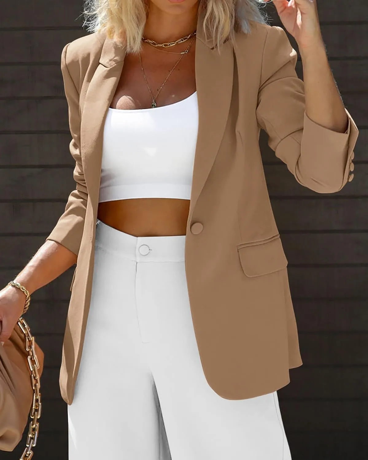 KIRUNDO Womens Blazer 2025 Spring Fall Bussiness Casual Long Sleeve Button Open Front Suit Jackets Work Clothes Pockets