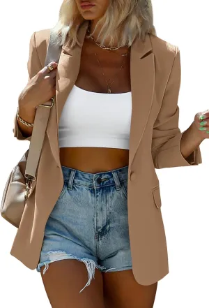 KIRUNDO Womens Blazer 2025 Spring Fall Bussiness Casual Long Sleeve Button Open Front Suit Jackets Work Clothes Pockets