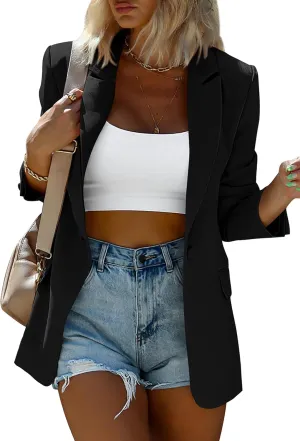 KIRUNDO Womens Blazer 2025 Spring Fall Bussiness Casual Long Sleeve Button Open Front Suit Jackets Work Clothes Pockets