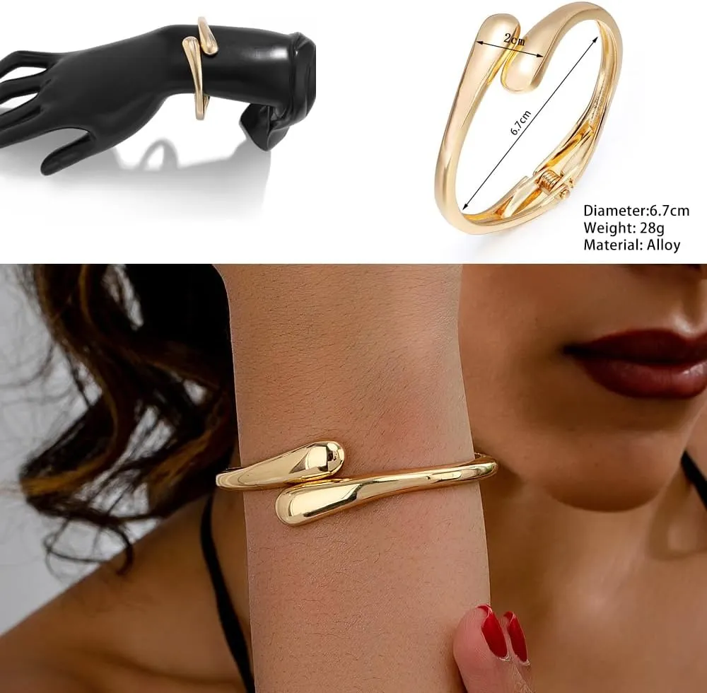 KISS WIFE Gold Bangles for Women, Chunky Gold Cuff Bracelets, Trendy Irregular Minimalist Open Wide Wrist Cuff Bracelet Jewelry Gift