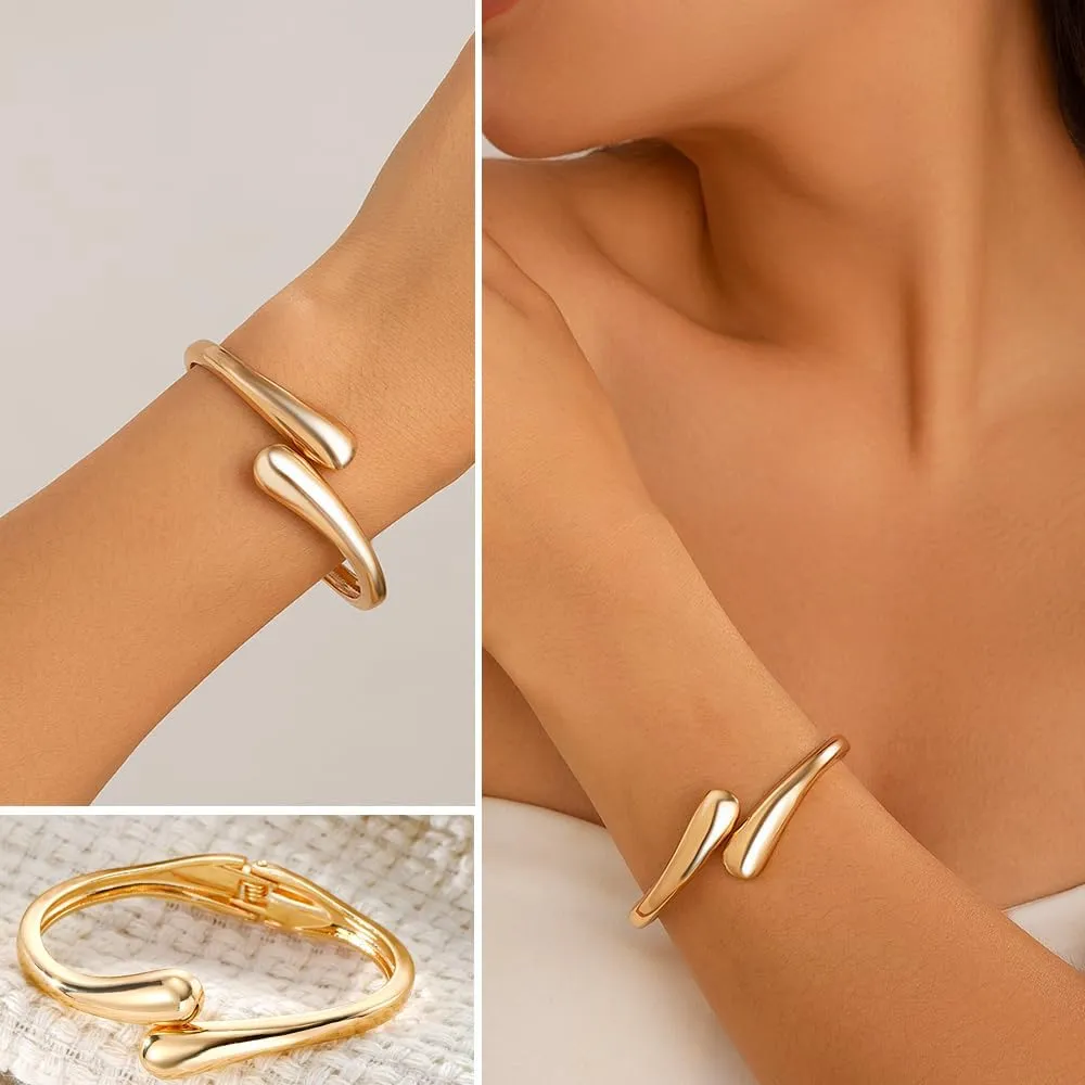 KISS WIFE Gold Bangles for Women, Chunky Gold Cuff Bracelets, Trendy Irregular Minimalist Open Wide Wrist Cuff Bracelet Jewelry Gift