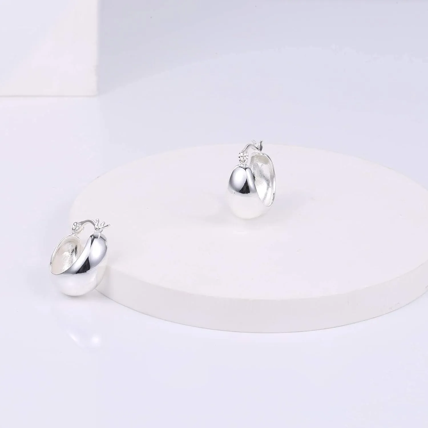 KISSPAT Sterling Silver Chunky Hoop Earrings for Women Hypoallergenic Thick Huggie Earring Wide Hoops Everyday Hoop Earrings