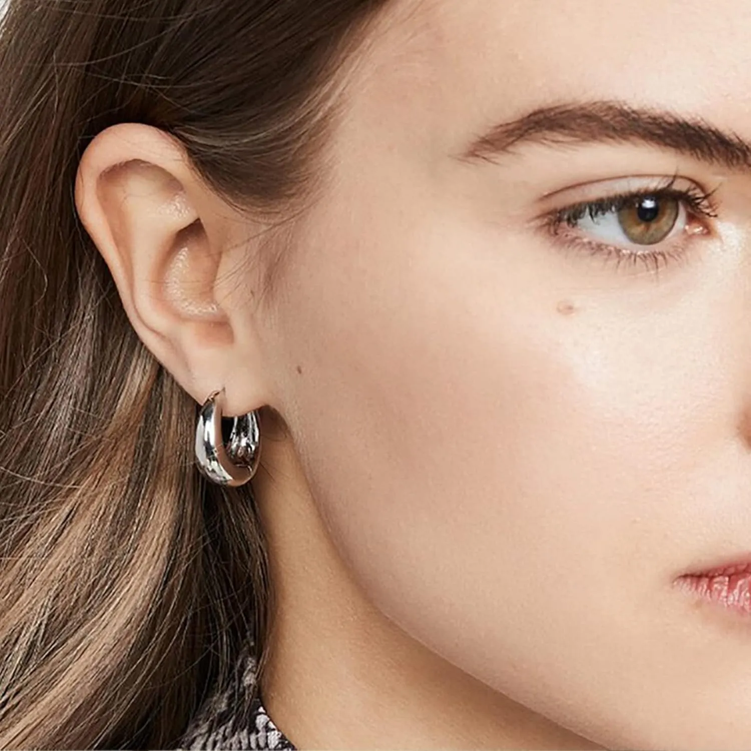 KISSPAT Sterling Silver Chunky Hoop Earrings for Women Hypoallergenic Thick Huggie Earring Wide Hoops Everyday Hoop Earrings