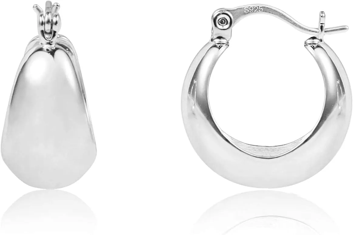 KISSPAT Sterling Silver Chunky Hoop Earrings for Women Hypoallergenic Thick Huggie Earring Wide Hoops Everyday Hoop Earrings