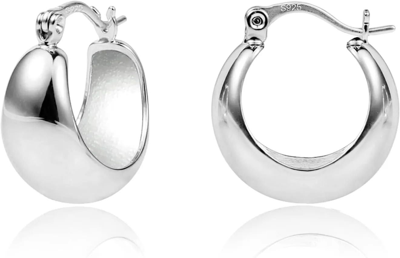 KISSPAT Sterling Silver Chunky Hoop Earrings for Women Hypoallergenic Thick Huggie Earring Wide Hoops Everyday Hoop Earrings