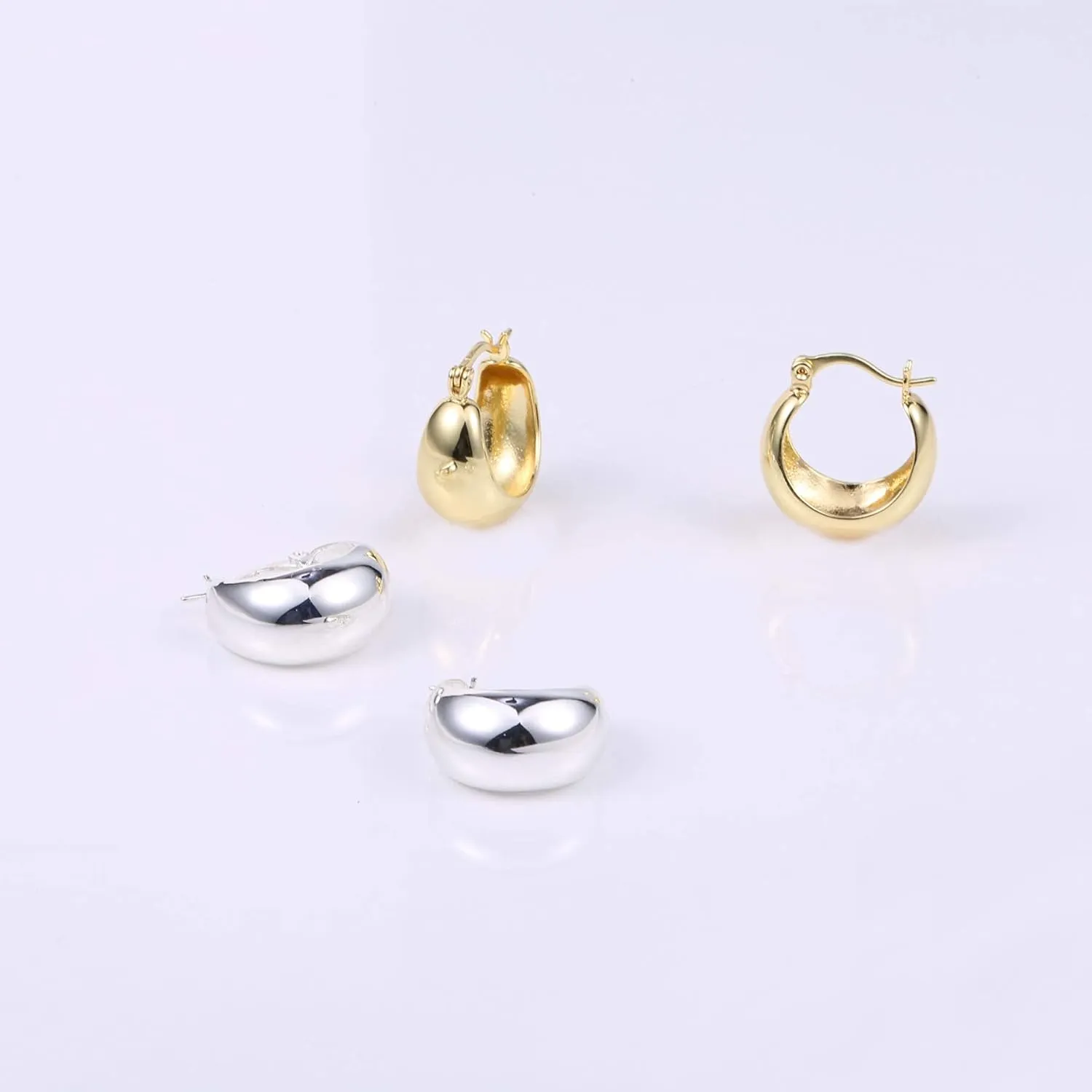 KISSPAT Sterling Silver Chunky Hoop Earrings for Women Hypoallergenic Thick Huggie Earring Wide Hoops Everyday Hoop Earrings