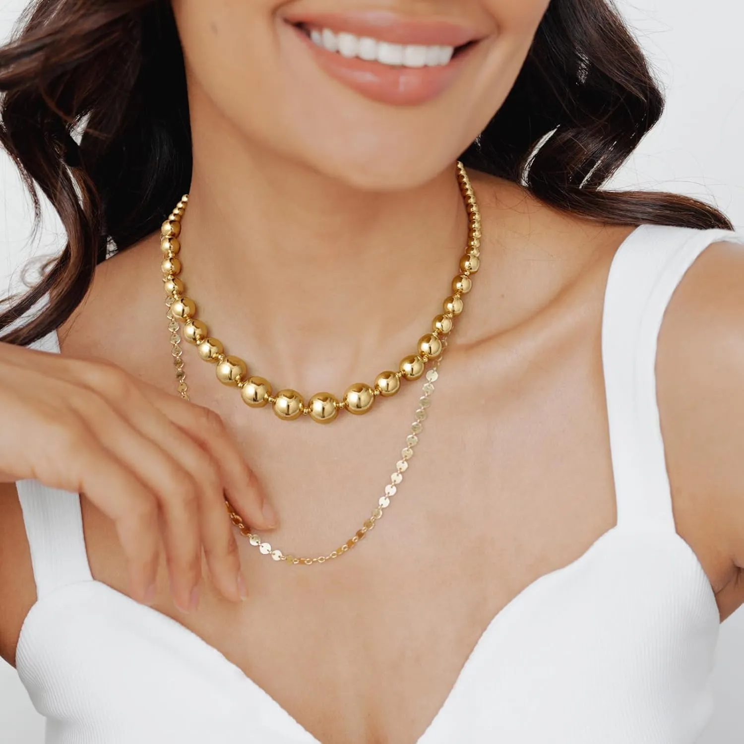 KissYan Gold Beaded Necklace for Women, 14K Gold Plated Chunky Big Ball Beads Chain Choker Necklace Statement Fashion Jewelry Gifts