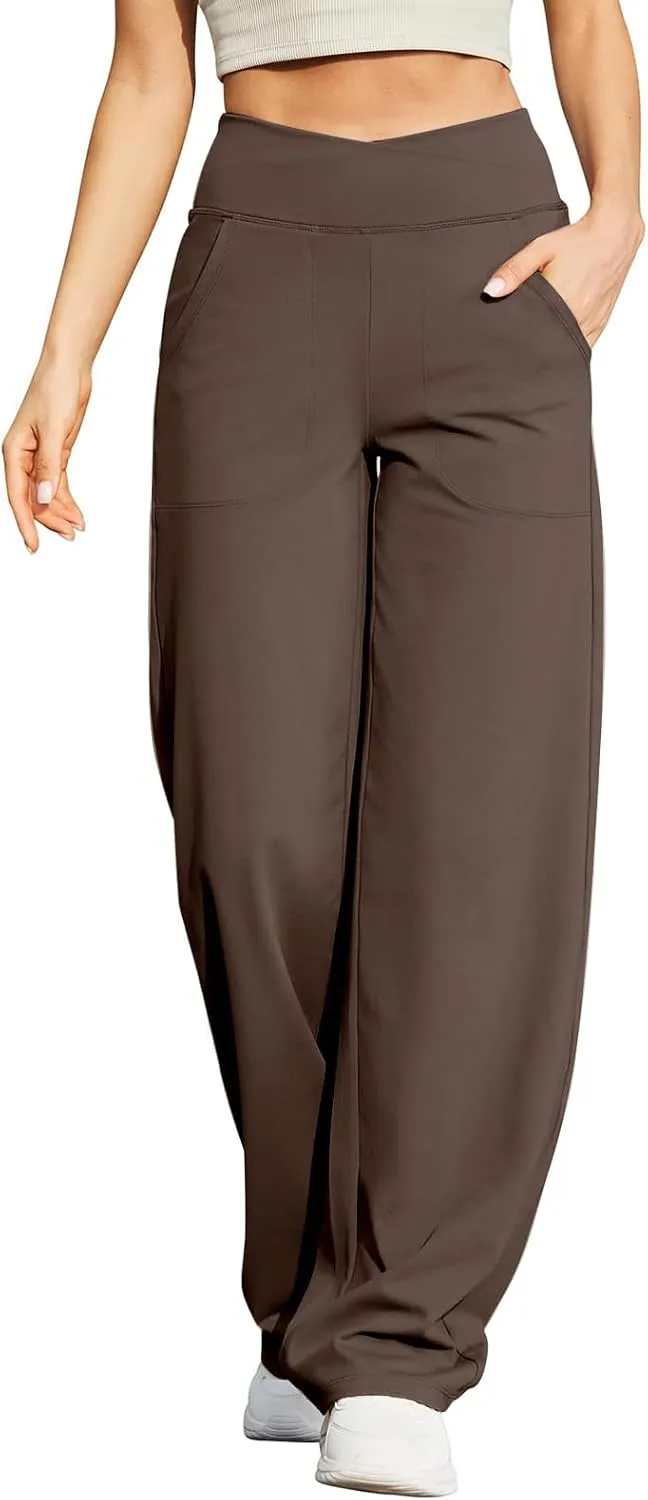 Kubbon Women's Wide Leg Yoga Pants Crossover Baggy High Waist Stretch Dress Sweatpants Casual Lounge Pants with Pockets