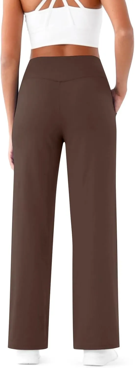 Kubbon Women's Wide Leg Yoga Pants Crossover Baggy High Waist Stretch Dress Sweatpants Casual Lounge Pants with Pockets