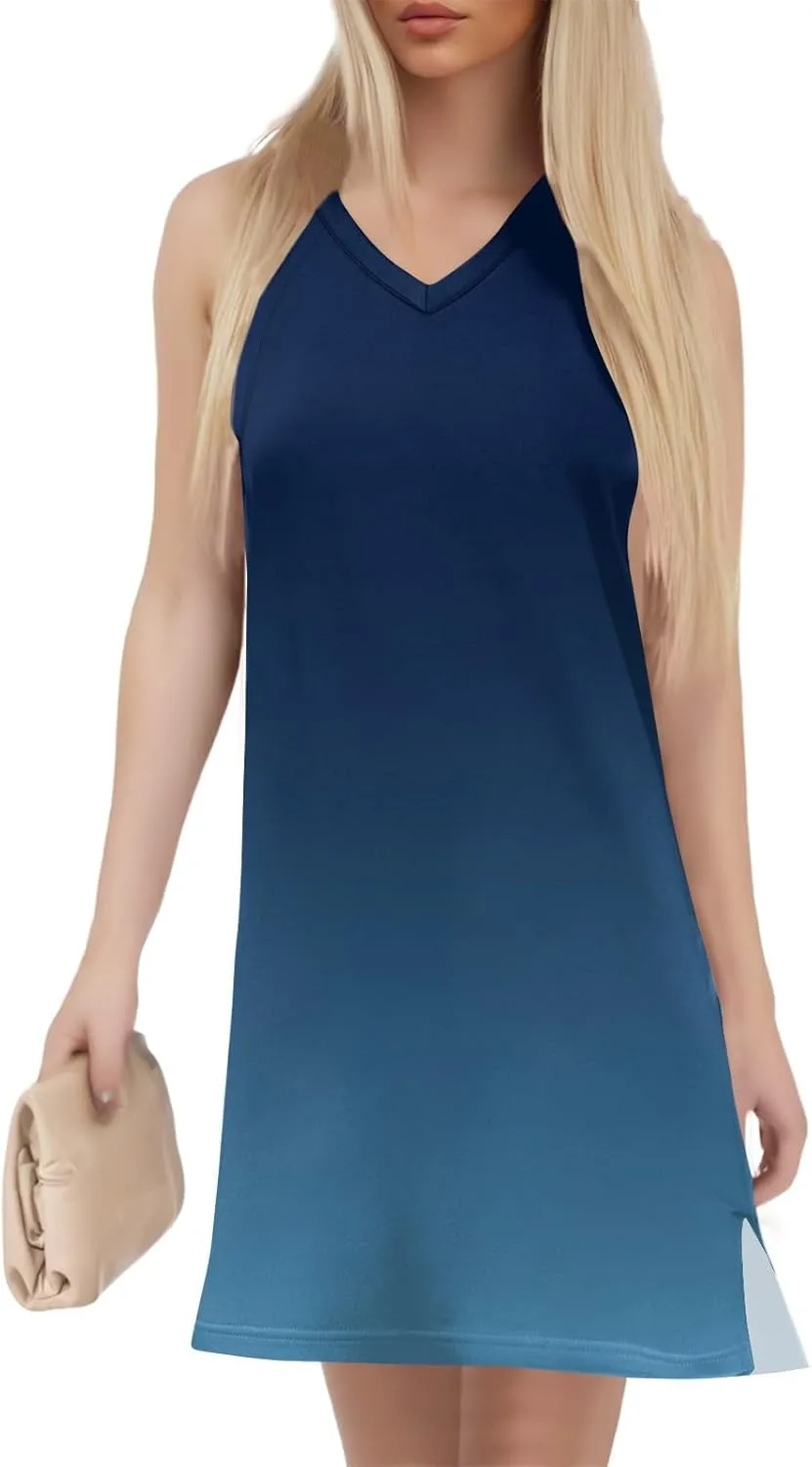 KUIOLYPOER Summer Dresses for Women 2025 V-Neck Sleeveless Sundress Trendy Casual Vacation Beach Dress with Hem Split