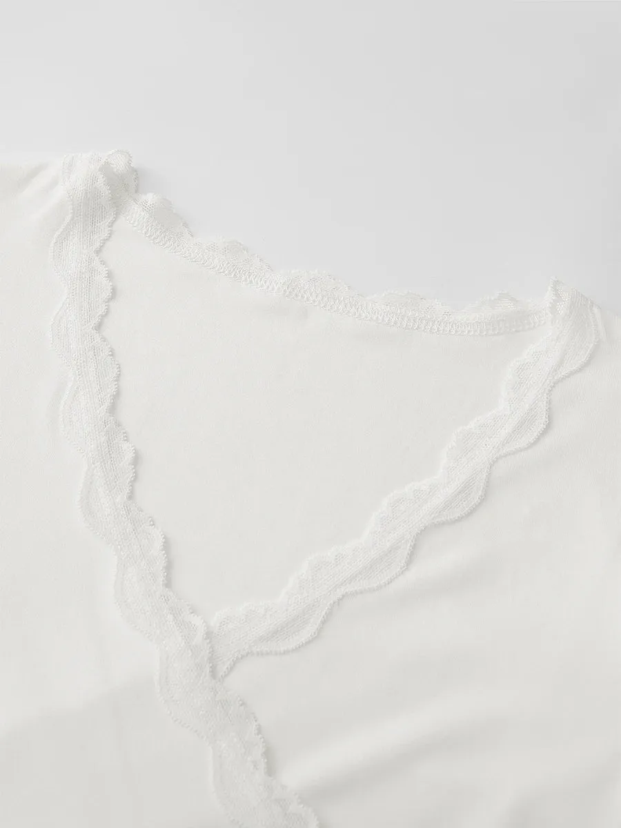 Lace Trim Cross Tie Ballet Wrap Top