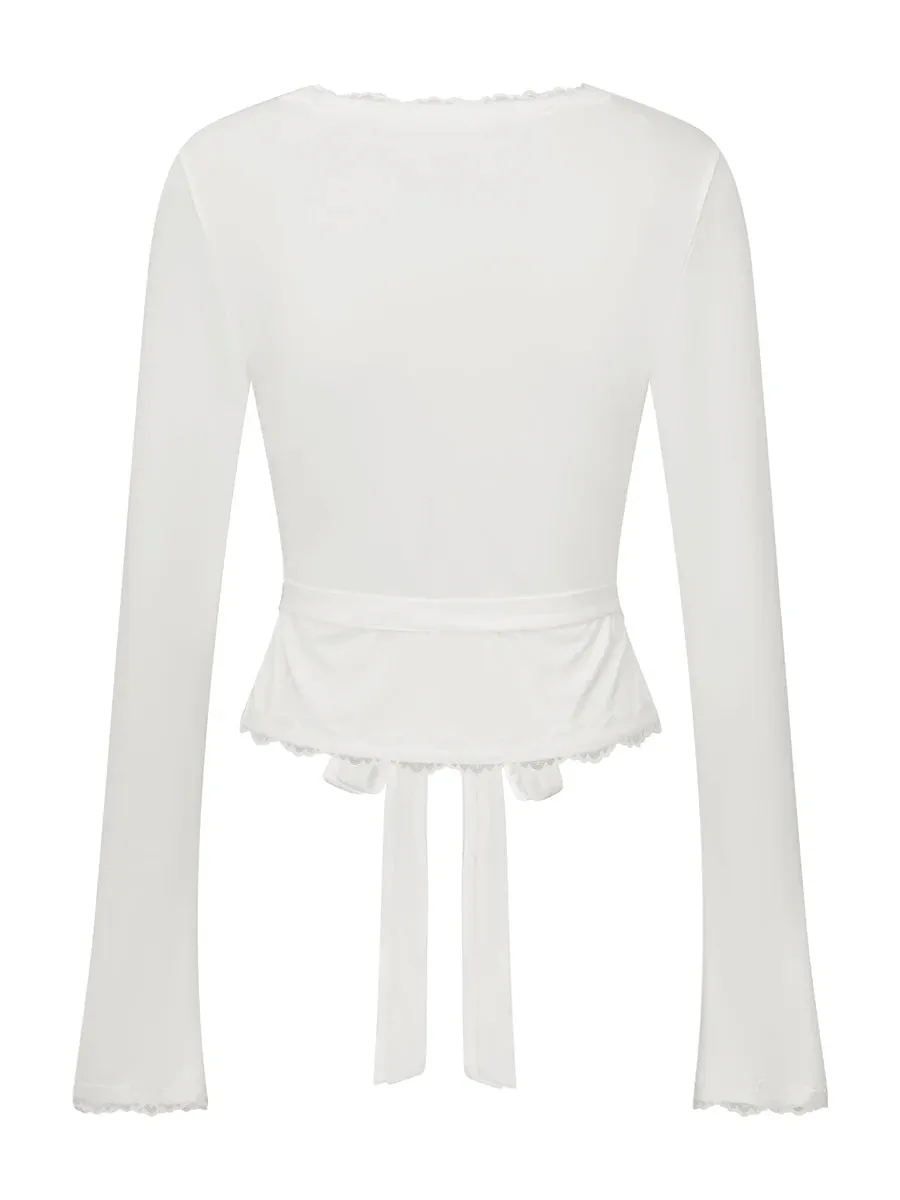 Lace Trim Cross Tie Ballet Wrap Top