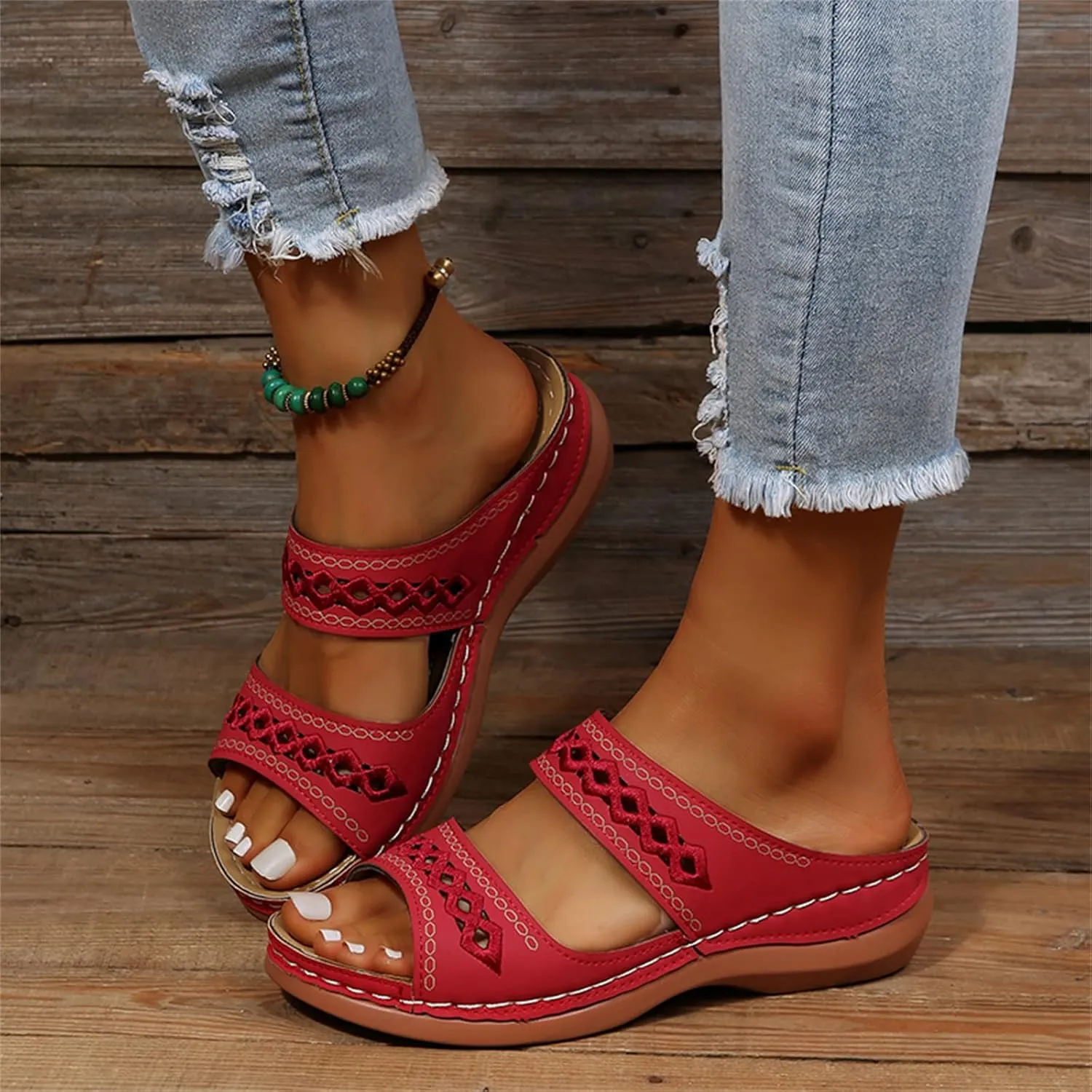 Ladmiple Orthopedic Sandals For Women Dressy Summer Arch Support Flip Flops Comfortable Walking Orthotic Slides Beach Shoes