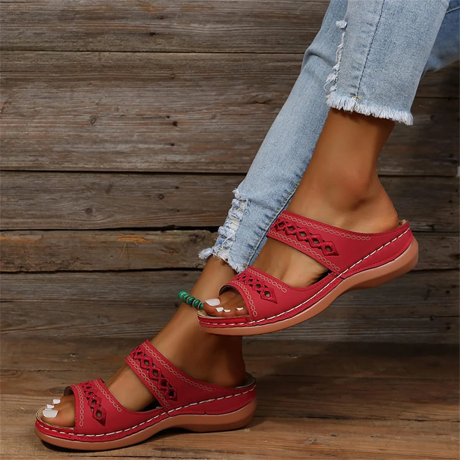 Ladmiple Orthopedic Sandals For Women Dressy Summer Arch Support Flip Flops Comfortable Walking Orthotic Slides Beach Shoes