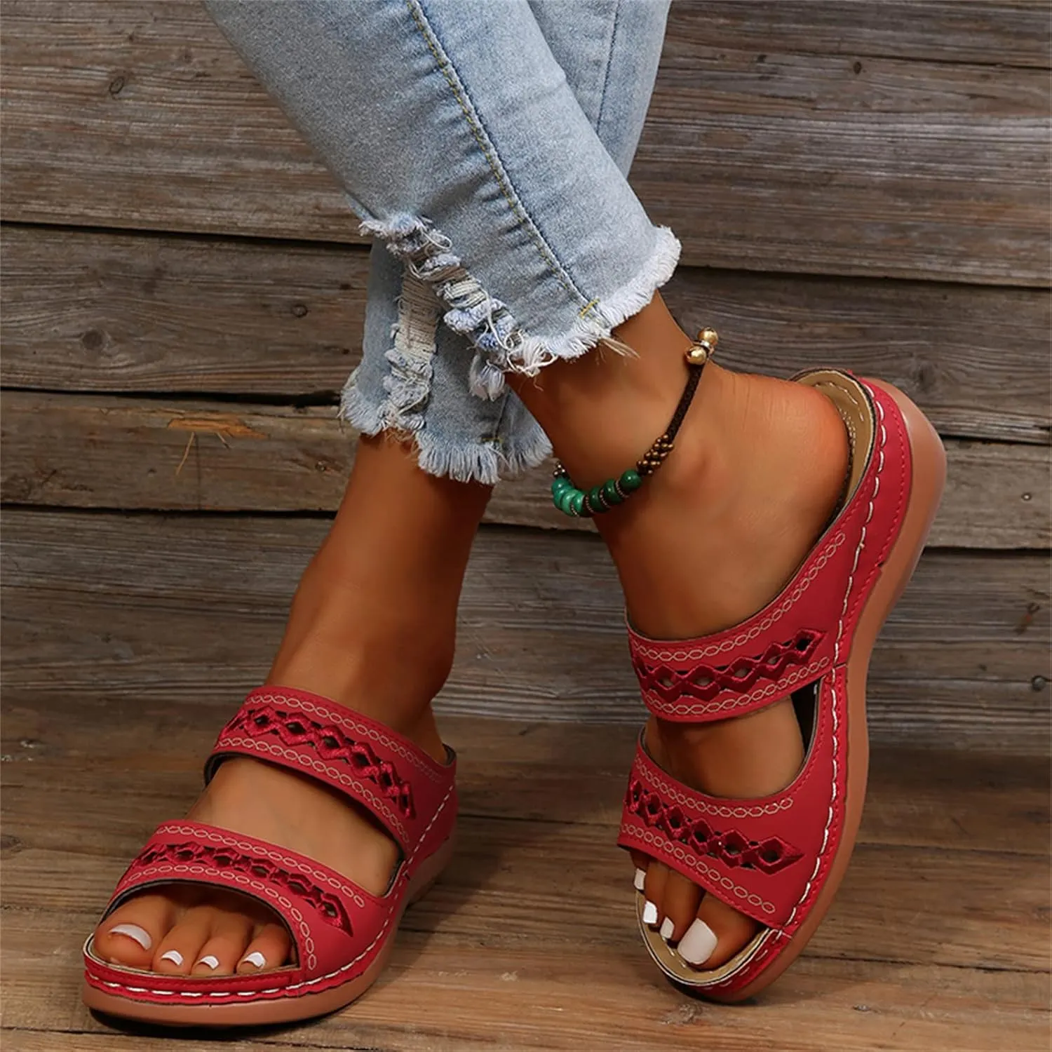 Ladmiple Orthopedic Sandals For Women Dressy Summer Arch Support Flip Flops Comfortable Walking Orthotic Slides Beach Shoes