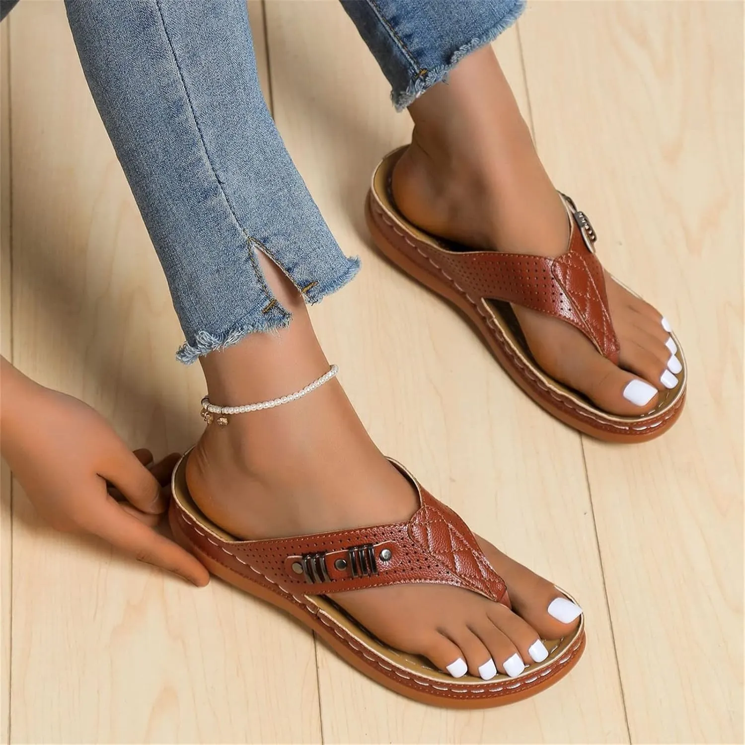 Ladmiple Sandals Women Comfortable Cute Wedge Arch Support Orthopedic Slides Slippers Dressy Summer Orthotic Flip Flops