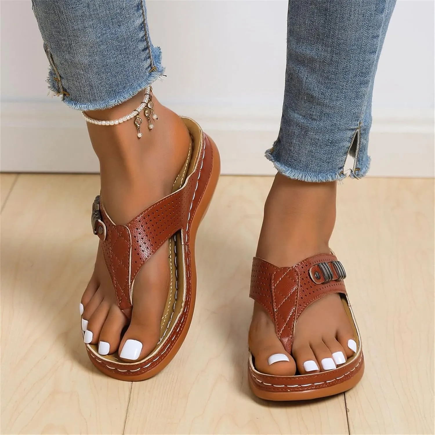 Ladmiple Sandals Women Comfortable Cute Wedge Arch Support Orthopedic Slides Slippers Dressy Summer Orthotic Flip Flops