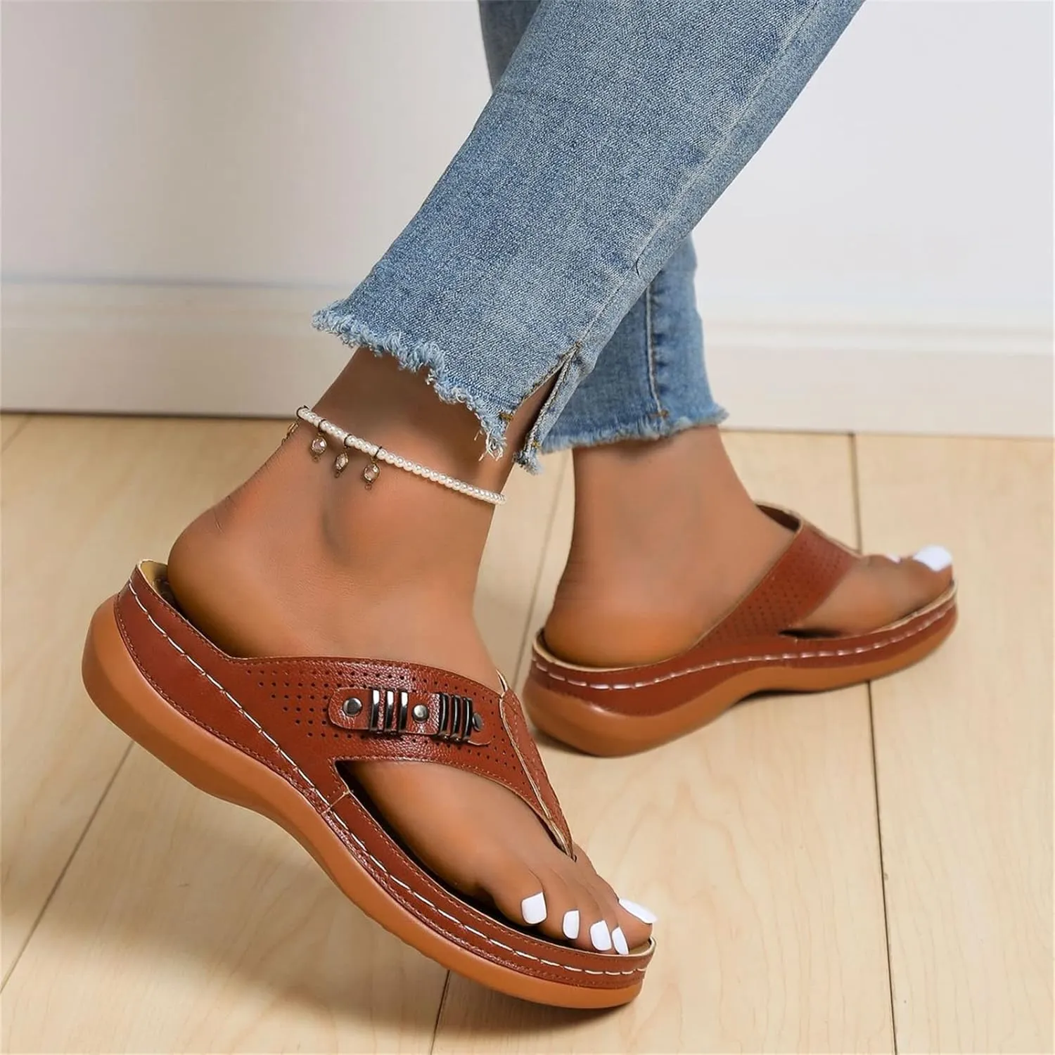 Ladmiple Sandals Women Comfortable Cute Wedge Arch Support Orthopedic Slides Slippers Dressy Summer Orthotic Flip Flops