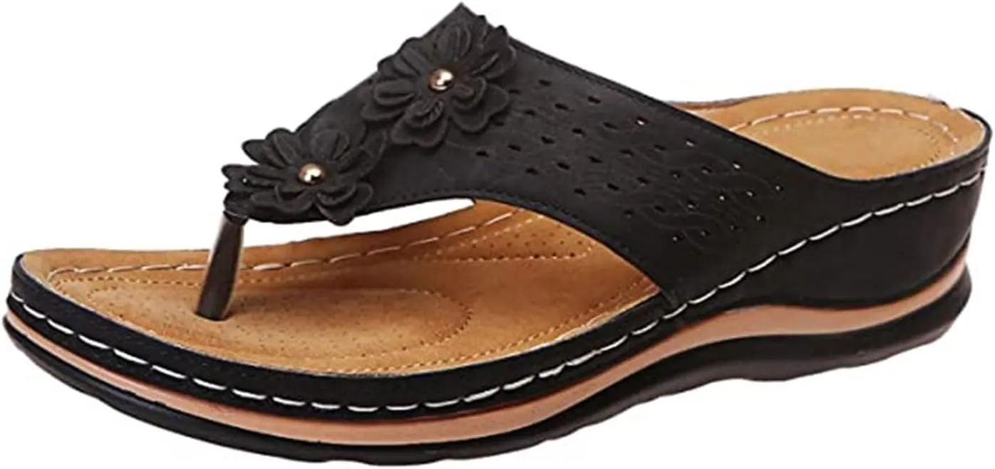Ladmiple Sandals Women Comfortable Cute Wedge Orthopedic Arch Support Flip Flops Dressy Summer Walking Orthotic Slides Shoes